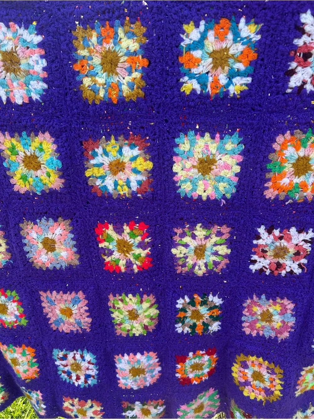 Handmade Purple Crochet Granny Square Throw Blanket - Multicolor Accents